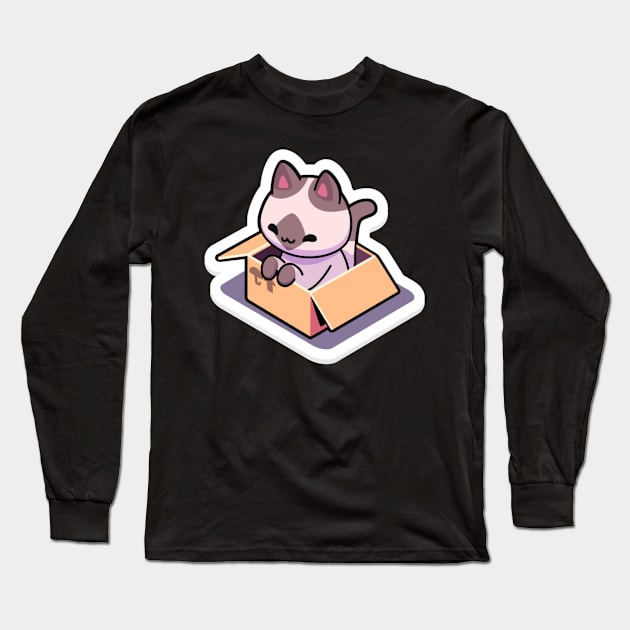 Cute Cat Grinning in a Box Long Sleeve T-Shirt by elar